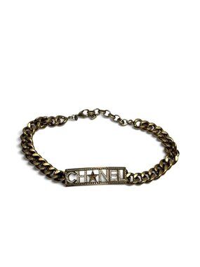 CHANEL CRYSTAL STAR LOGO PLATE CHAIN BRACELET / CHOKER
